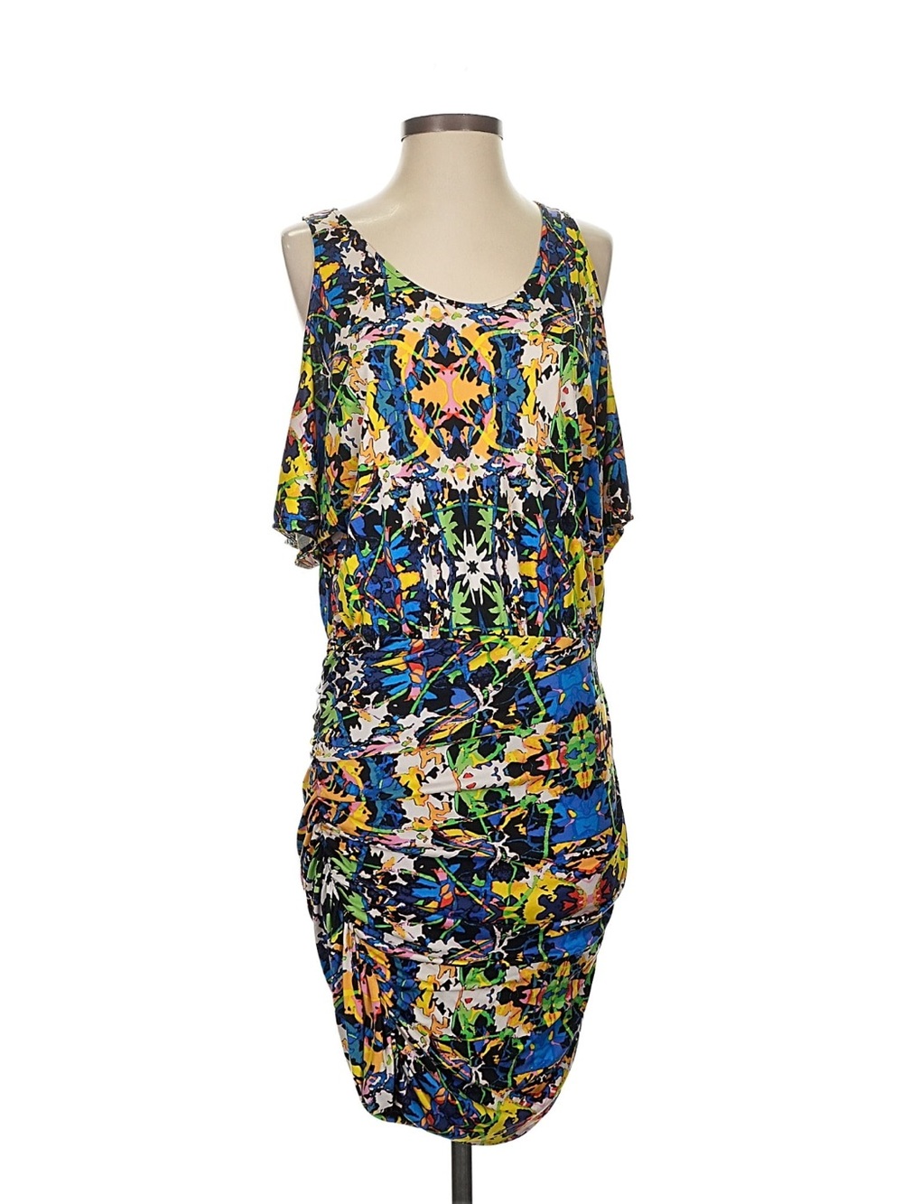 Mara Hoffman Multicolor Abstract Cold Shoulder Ruched Mini Dress Size 2